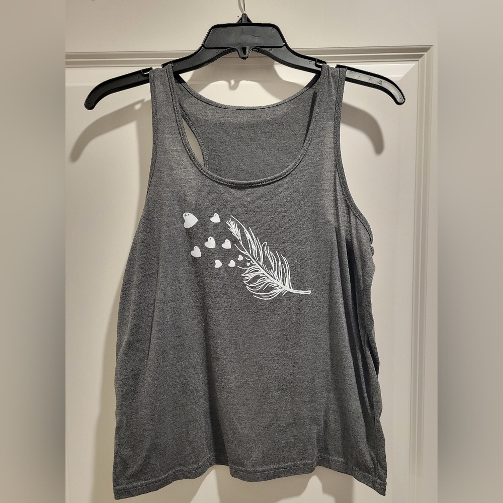 Gray Feather Print Women's Tank Top
